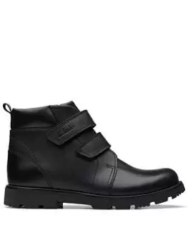 Image of Clarks Kid Heath High Strap Boot - Black Leather, Size 11 Younger