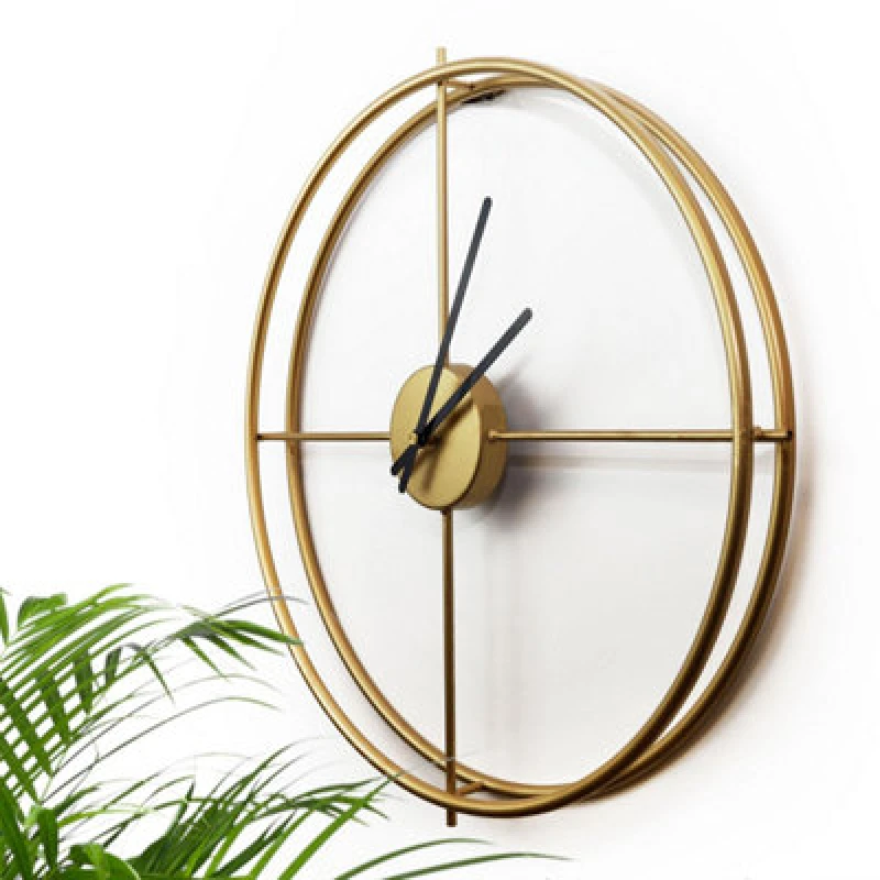 Image of Walplus 50Cm X 50Cm Gold Iron Larry's Minimalist Clock - Gold Wall Clock, Living Room Wall Clock, Non-Ticking Wall Clock