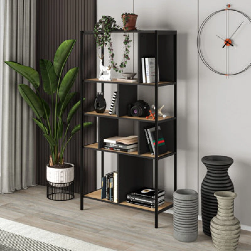 Image of Decortie Midi Bookcase - Oak / Black WYBGX Unisex