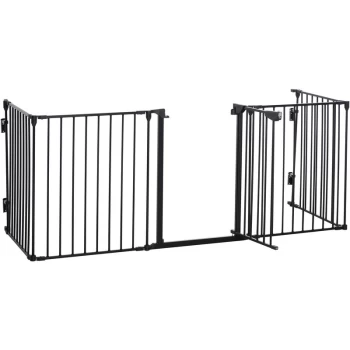 image of 5-Panel Metal Pet Safety Gate Fence Playpen Guard Fireplace Home - Pawhut