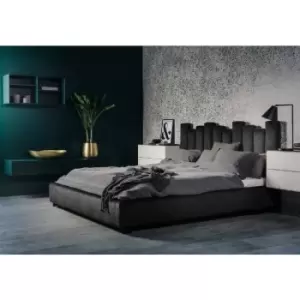Image of Glexton Upholstered Beds - Plush Velvet, Double Size Frame, Black - Black