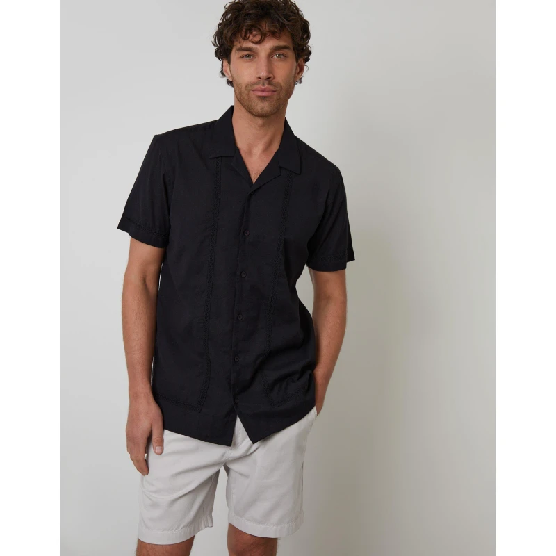 Image of Threadbare Mens Short-Sleeve Bowling Shirt Black male Small