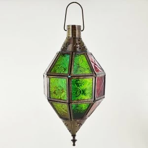 image of Iron Antique Copper Color Glass Hanging Lantern