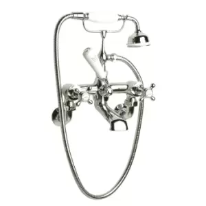 image of Hudson Reed White Topaz With Crosshead Wall Mounted Bath Shower Mixer - Chrome / White