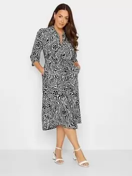 M&Co Abstract Button Through Tie Belt Dress