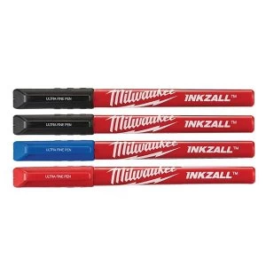 Image of Milwaukee Hand Tools INKZALL Ultra Fine Tip Pen Assorted Colours (Pack 4)