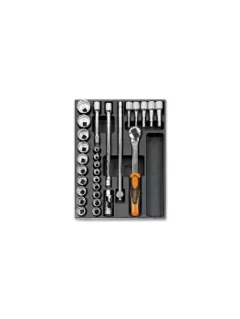 Image of Beta Tools T81 29pc 1/2" Bi-Hex Socket & Accessory Set in Tray for Roller Cabs