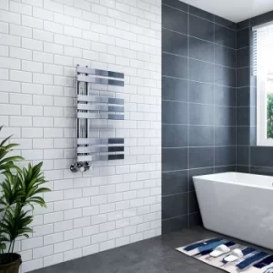 image of Koli 800 x 450mm Chrome Flat Designer Heated Bathroom Toilet Towel Rail Radiator