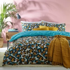 Image of Ayanna Teal Reversible Duvet Cover and Pillowcase Set Teal (Green)