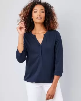 Cotton Traders Womens Emilia Elasticated Hem Jersey Blouse in Blue