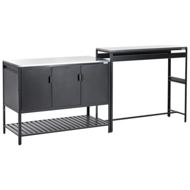Image of Beliani 2 Piece Outdoor Kitchen Set With Bar Table Maenza Metal Black