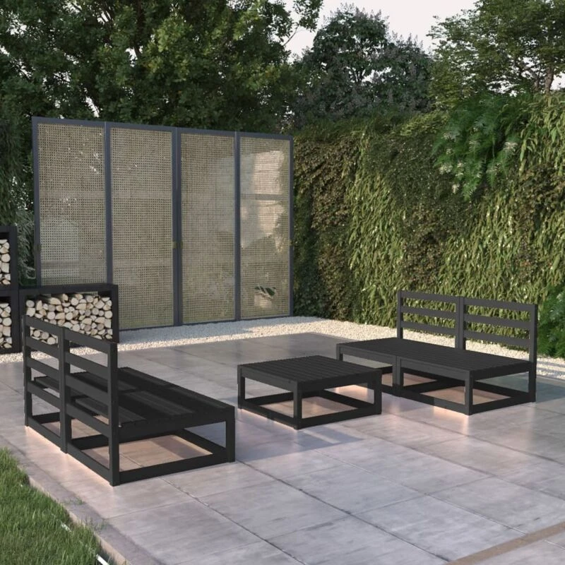 Image of VIDAXL 5 Piece Garden Lounge Set Black Solid Pinewood Vidaxl 8720286463468