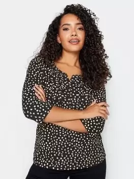 Image of M&Co Spot Print Henley Top - Black, Size 12, Women