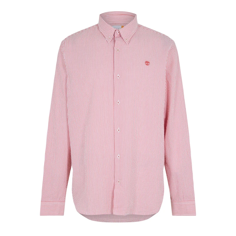 Image of Timberland Mens Long Sleeve Striped Seersucker Oxford Shirt Burnt Sienna Yd male S