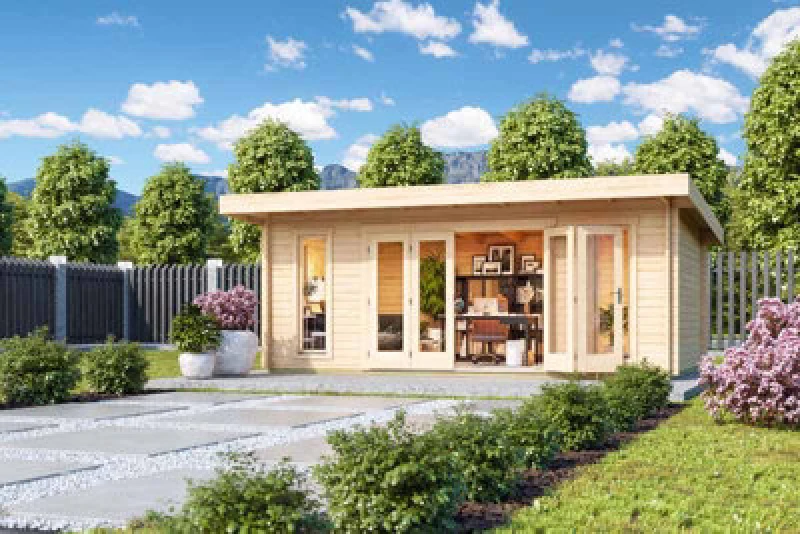 Image of Lasita Maja Sussex 2 + Bifold Door 2600X1957-Log Cabin, Wooden Garden Room, Timber Summerhouse, Home Office - L630 X W470 X H239.4 Cm