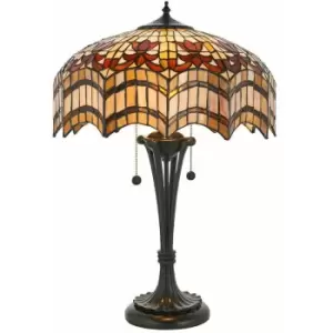 image of Tiffany Glass Table Lamp Light Dark Bronze & Multi Colour Scalloped Shade i00232