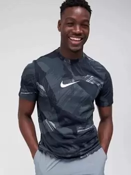 Image of Nike Train Dri-FIT Centre Swoosh Camo T-Shirt - Black, Size L, Men