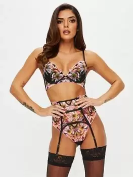 Image of Ann Summers Suspenders Wildflower Waspie - Black, Size L, Women