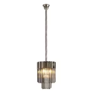 image of Poland Ceiling Pendant Round 4 Light E14, Polished Nickel, Smoke Sculpted Glass