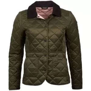 Image of Barbour Womens Deveron Quilted Jacket Olive/Pale Pink 12