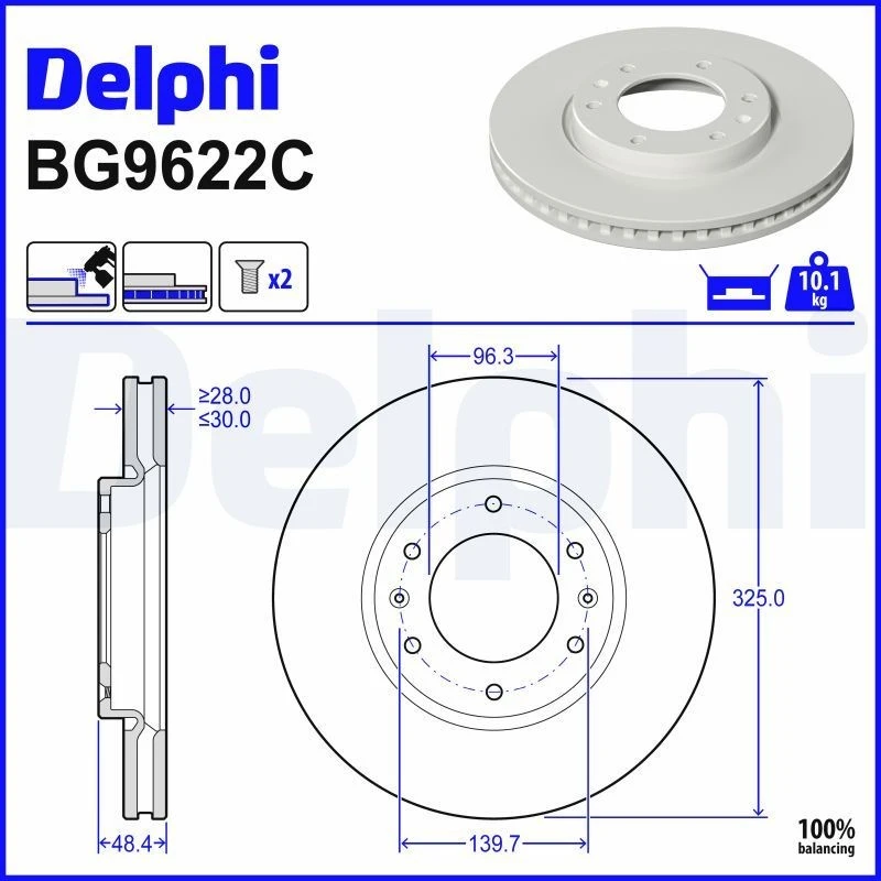 Image of DELPHI Brake disc DELPHI BG9622C