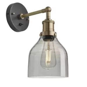 Image of Industville Brooklyn 6" Cone Wall Light / Smoke Grey Tinted Glass and Brass Holder