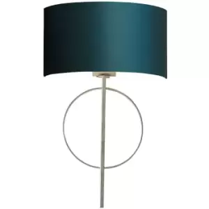 image of Merano Trento Wall Lamp Antique Silver Leaf & Teal Satin Fabric