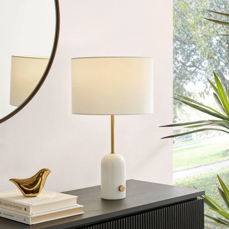 Image of FurnitureboxUK Joceline White Marble Tall Dimmable Table Lamp White Unisex