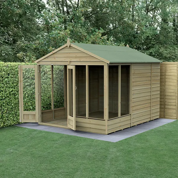 image of 10' x 8' Forest 4Life 25yr Guarantee Double Door Apex Summer House (3.01m x 2.61m)