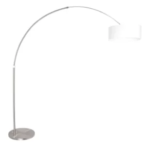 Image of Sparkled Light Arc Floor Lamp Steel Brushed, Linen Fabric