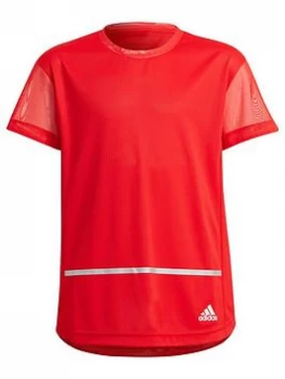 Image of adidas Junior Girls Heat Rdy Primegreen Tee - Red, Red/White, Size 13-14 Years