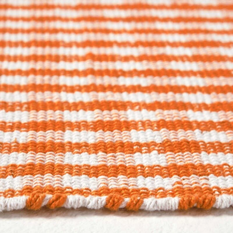 Image of Homescapes Cotton Gingham Check Rug Hand Woven Orange White, 110 X 170 Cm