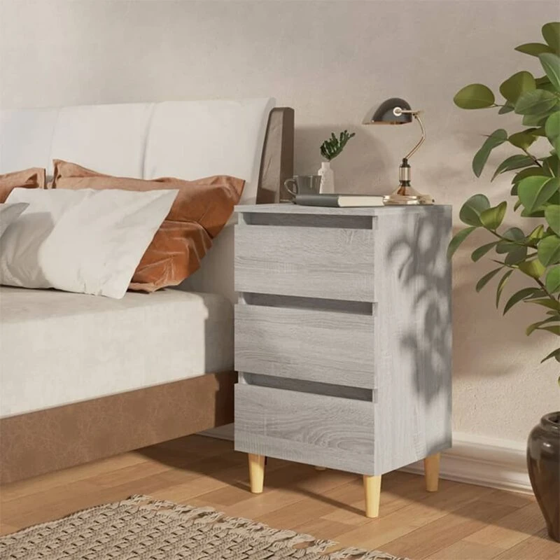 Image of VIDAXL Bed Cabinet with Solid Wood Legs Grey Sonoma 40x35x69cm Vidaxl 8720286854853