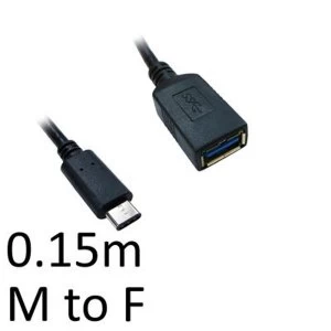 Image of USB 3.1 C (M) to USB 3.0 A (F) 0.15m Black OEM Data Adapter