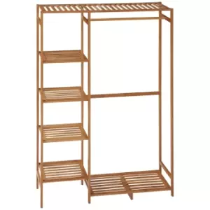 image of HOMCOM Bamboo Clothes Rack for Bedroom Garment Rack with 6-Tier Storage Shelf Hanging Rod Clothes Rail for Living Room Entryway