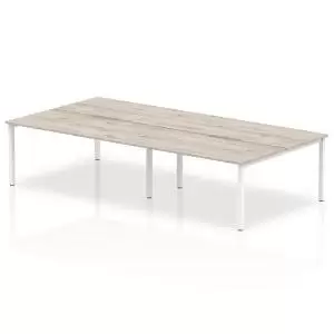 image of B2B White Frame Bench Desk 1600 Grey Oak 4 Pod