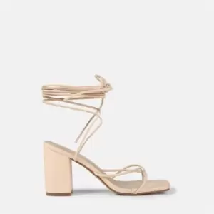 image of Missguided Toe Post Tie Up Block Heeled Sandal - Nude