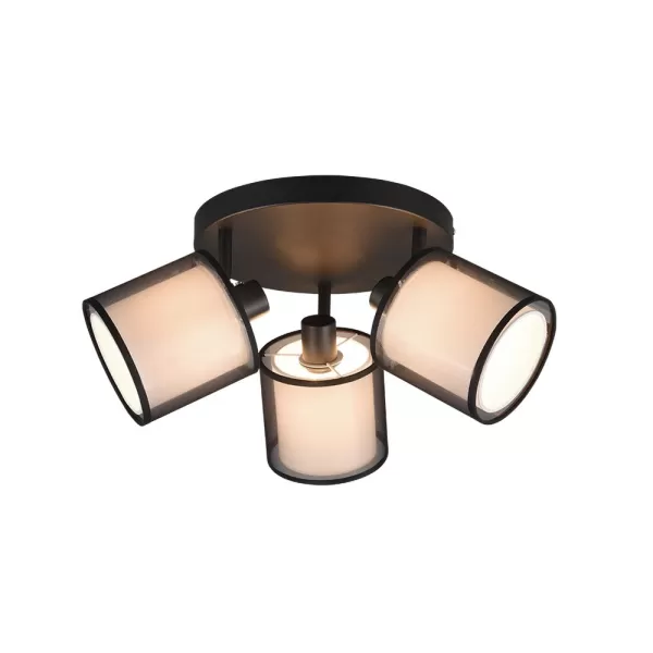 image of Burton Modern 3 Light Multi Arm Semi Flush Ceiling Lamp Black Matt