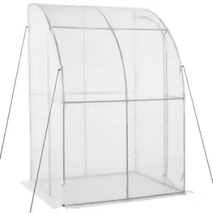 image of Outsunny Walk-in Lean To Wall Greenhouse With Zippered Door 143X118X212Cm - White