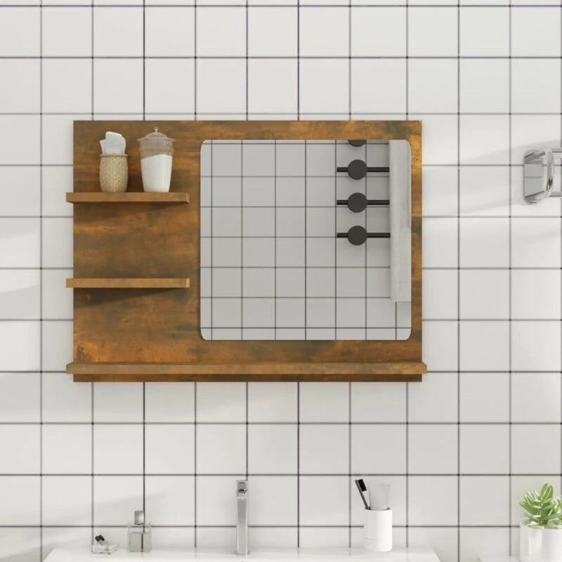 Image of Vidaxl Bathroom Mirror Smoked Oak 60X10.5X45cm Engineered Wood, Brown 815660