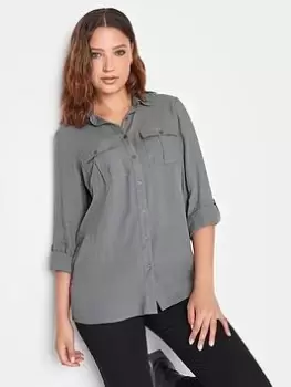 image of Long Tall Sally Grey Utility Shirt, Grey, Size 12, Women