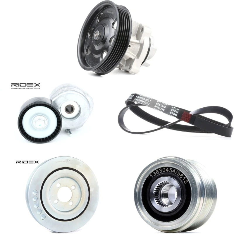 Image of RIDEX 4172P0083 Water Pump + V-Ribbed Belt Kit with water pump, Check alternator freewheel clutch & replace if necessary Water Pump + V-Ribbed Belt K