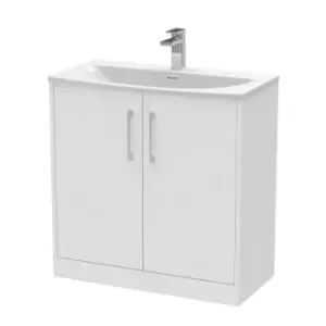 Hudson Reed Juno 800mm Floor Standing 2 Door Vanity & Curved Basin - White Ash