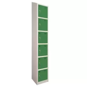 Image of 6 Door Locker, 300X300, Grey Carcass/Green Doors, Sloping Top, Camlock