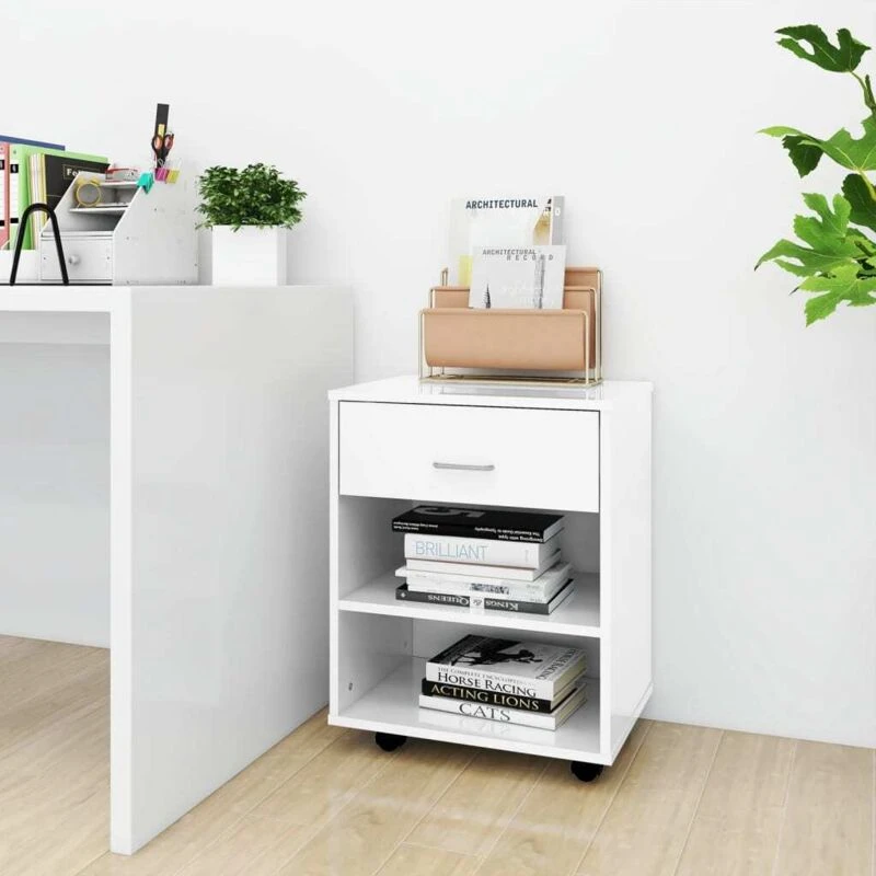 Image of VIDAXL Rolling Cabinet High Gloss White 46x36x59cm Engineered Wood Vidaxl 8720286610114