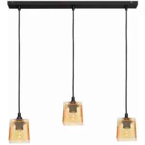 image of Helam Santos Straight Bar Pendant Ceiling Light Black, Amber 60cm