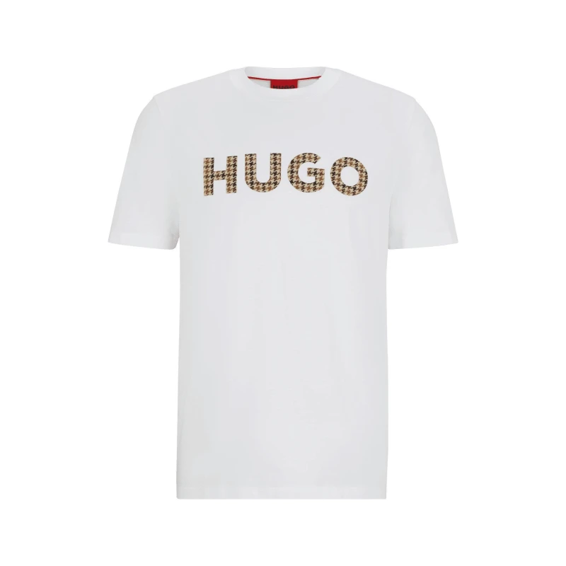 Image of Hugo Houndstooth Logo Regular-Fit T-Shirt - White White L