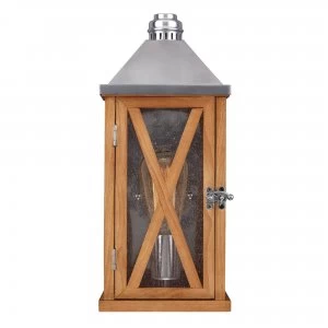 image of 1 Light Outdoor Small Wall Lantern Light Natural Oak IP44, E27