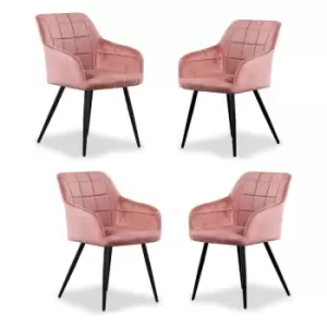 Image of Set of 1/2/4 Camden Velvet upholstered Square Stitched Chairs - Pink - Set of 4 - Pink