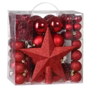 Image of Christmas Tree Baubles 77 Pieces Set Xmas Balls Decorations Ornaments Sphere Decor Indoor Outdoor Red